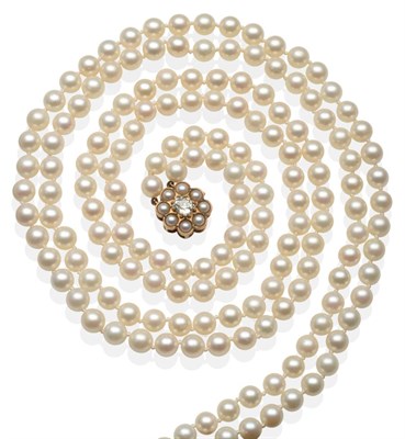 Lot 375 - A Double Strand Cultured Pearl Necklace with a 9 Carat Gold Diamond Set Clasp, two strands of 86:90