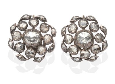 Lot 410 - A Pair of Diamond Cluster Earrings, a rose cut diamond within a border of smaller rose cut diamonds