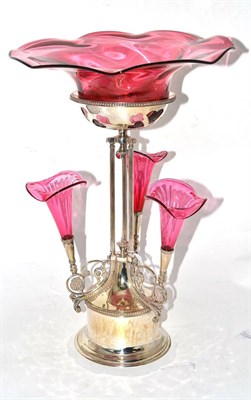 Lot 2 - A cranberry glass and plated urn