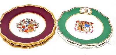 Lot 12 - Three Chamberlain Worcester plates, two Flight, Barr & Barr plates and a bowl, all with crests (6)