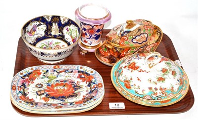 Lot 19 - A tray of 19th century English ceramics, Spode tureen and stand, another tureen and cover, pair...