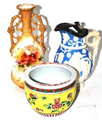 Lot 40 - A Vienna vase, a smear glaze jug and a small Chinese pot