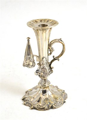 Lot 103 - A Victorian silver taperstick, Henry Wilkinson Ltd, Sheffield 1838, with repoussé scroll and...