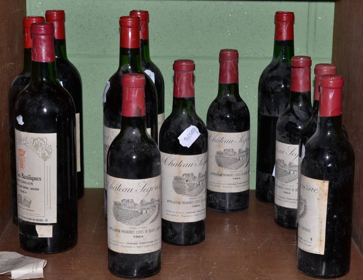 Lot 128 - Chateau Segonzac 1964 (eleven bottles); and a Chateau Les Basiliques 1964 (12)