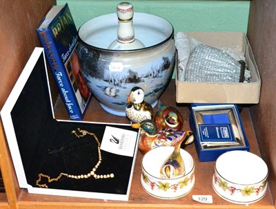 Lot 129 - Shelley cache pot, Royal Crown Derby birds, Swarovski crystal necklace, silver photo frame etc