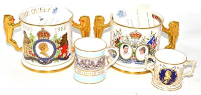 Lot 178 - Two commemorative Paragon limited edition mugs, Spode and Royal Crown Derby mugs