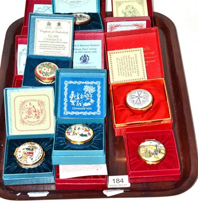 Lot 184 - Collection of Bilston and Battersea enamel boxes in original boxes with some certificates