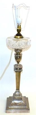 Lot 451 - An Edwardian Silver Presentation Oil Lamp, Walker & Hall, Sheffield 1905, of neo-classical...