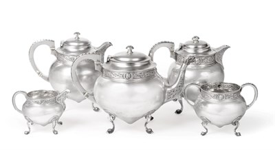 Lot 454 - A George V Irish Silver Five Piece Tea Service, Charles Lambe, Dublin 1930, circular form with...