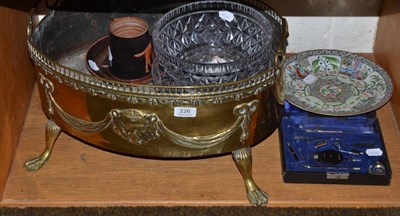 Lot 226 - A brass jardiniere, Chinese plate, pair of Volkstedt figures, two glass bowls, a mug and bowl...