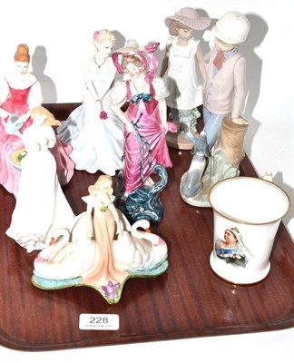 Lot 228 - Doulton Burslem Diamond Jubilee mug, two Royal Doulton figures 'Alexandra' HN4928, 'Thank You'...