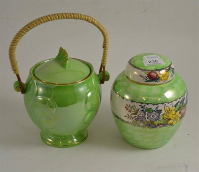 Lot 236 - A Maling ware biscuit barrel and ginger jar with lid