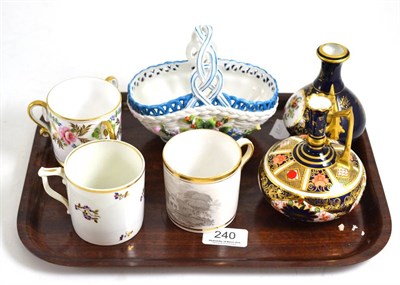 Lot 240 - Royal Crown Derby Imari small vase, Coalport vase, Derby tyg, cups and a small French porcelain...