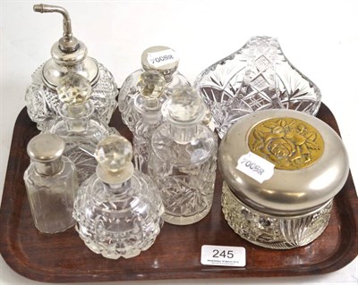 Lot 245 - Four silver mounted glass bottles and other glassware