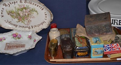 Lot 260 - Co-operative interest: a tray of assorted tins, money boxes, soap dishes, Jubilee souvenir...