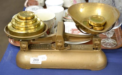 Lot 269 - Co-operative interest: set of W & T Avery pan scales and brass graduated weights