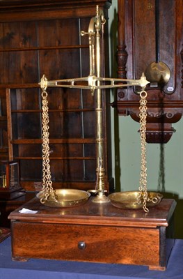 Lot 280 - Co-operative interest: pair of W & T Avery Ltd brass and mahogany pan scales and two circular...