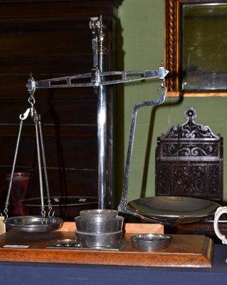 Lot 283 - Co-operative interest: a set of chrome pan scales with an oak platform base