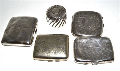 Lot 290 - Four silver cigarette cases and a silver box