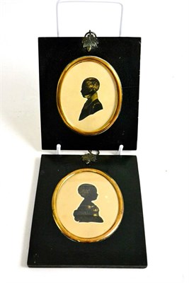 Lot 313 - Three silhouette portraits in ebonised frames and a framed miniature oil (4)