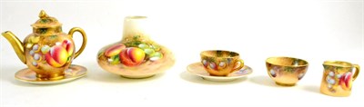 Lot 320 - Collection of miniature fruit painted Royal Worcester china and a similar squat circular vase