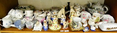 Lot 326 - A shelf of mixed ceramics including Lladro figure, Wedgwood Ice Rose tea service, modern fruit...