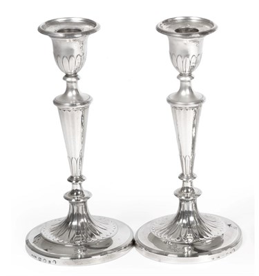 Lot 471 - A Pair of George III Silver Candlesticks, John Parsons & Co, Sheffield 1792, the urn shaped...