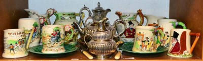 Lot 334 - A quantity of Crown Devon musical jugs, four piece silver plated tea service, Indies Johnson...