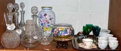 Lot 336 - Four various decanters, Poole pottery vase, paperweight, decorative ceramics etc