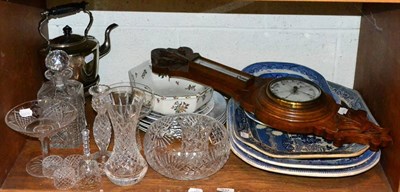 Lot 337 - Blue and white meat plates, glass aneroid barometer, Royal Doulton collector's plates, box of...