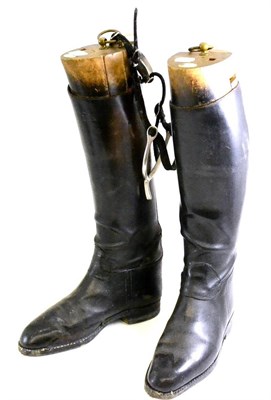 Lot 343 - Two pairs of leather hunting boots with trees and a pair of spurs