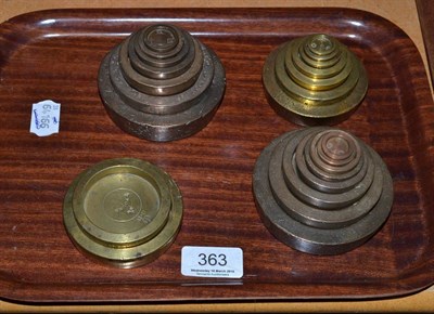 Lot 363 - Flat weights three part/made up sets (i) Victoria eight weights stamped Crown over V (ii)...