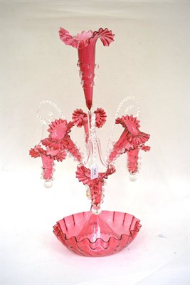 Lot 364 - A cranberry glass epergne