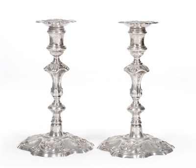 Lot 479 - A Pair of George II Cast Silver Candlesticks, William Gould, London 1743, with knopped stem and...