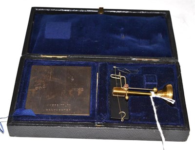 Lot 391 - John Nesbitt (Manchester) yarn assorting balance with brass stand and three square brass...