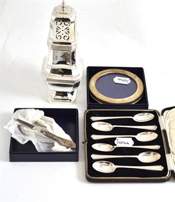 Lot 400 - Silver wares comprising cased coffee spoons, circular photograph frame, nail file and a plated...