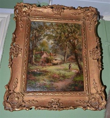 Lot 412 - Oil on canvas by William Stanley of cottages in the wood, signed Provenance: Hampshire Gallery