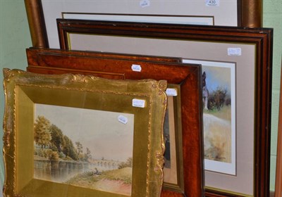 Lot 430 - Pair of maple framed prints after Alken, 'Spree and Melton Mowbray'; framed watercolour of a...