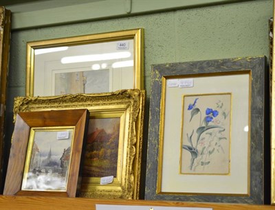 Lot 440 - Framed watercolour by Nora Hartley of figures in a harbour, small mahogany framed watercolour river