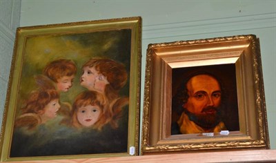 Lot 447 - After Reynolds, study of angels heads, oil on canvas, together with an oil on canvas portrait...