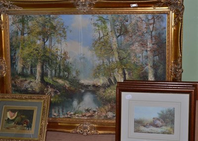 Lot 452 - British School (20th century), a wooded river landscape, indistinctly signed, oil on canvas,...