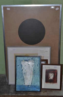 Lot 455 - Lorna Graves (1947-2006) ";White Vase on Blue Background";, signed, oil on board, together with...