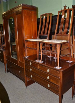 Lot 489 - Edwardian inlaid single door wardrobe, dressing table, washstand and pair of bedroom chairs