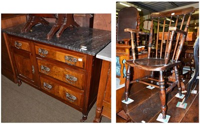 Lot 494 - Stick back armchair and walnut wash stand