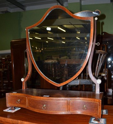 Lot 500 - Mahogany inlaid shield shape dressing mirror with three drawers