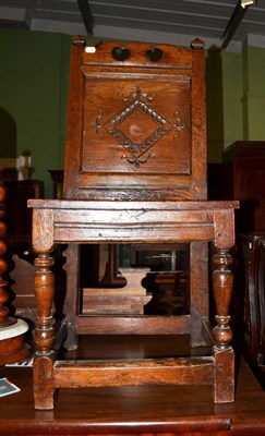 Lot 503 - An early 18th century joined oak chair with lozenge carved back support