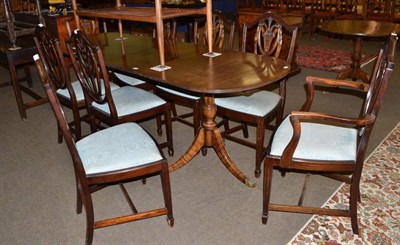 Lot 508 - Set of eight mahogany reproduction dining chairs including two carvers and a mahogany twin pedestal