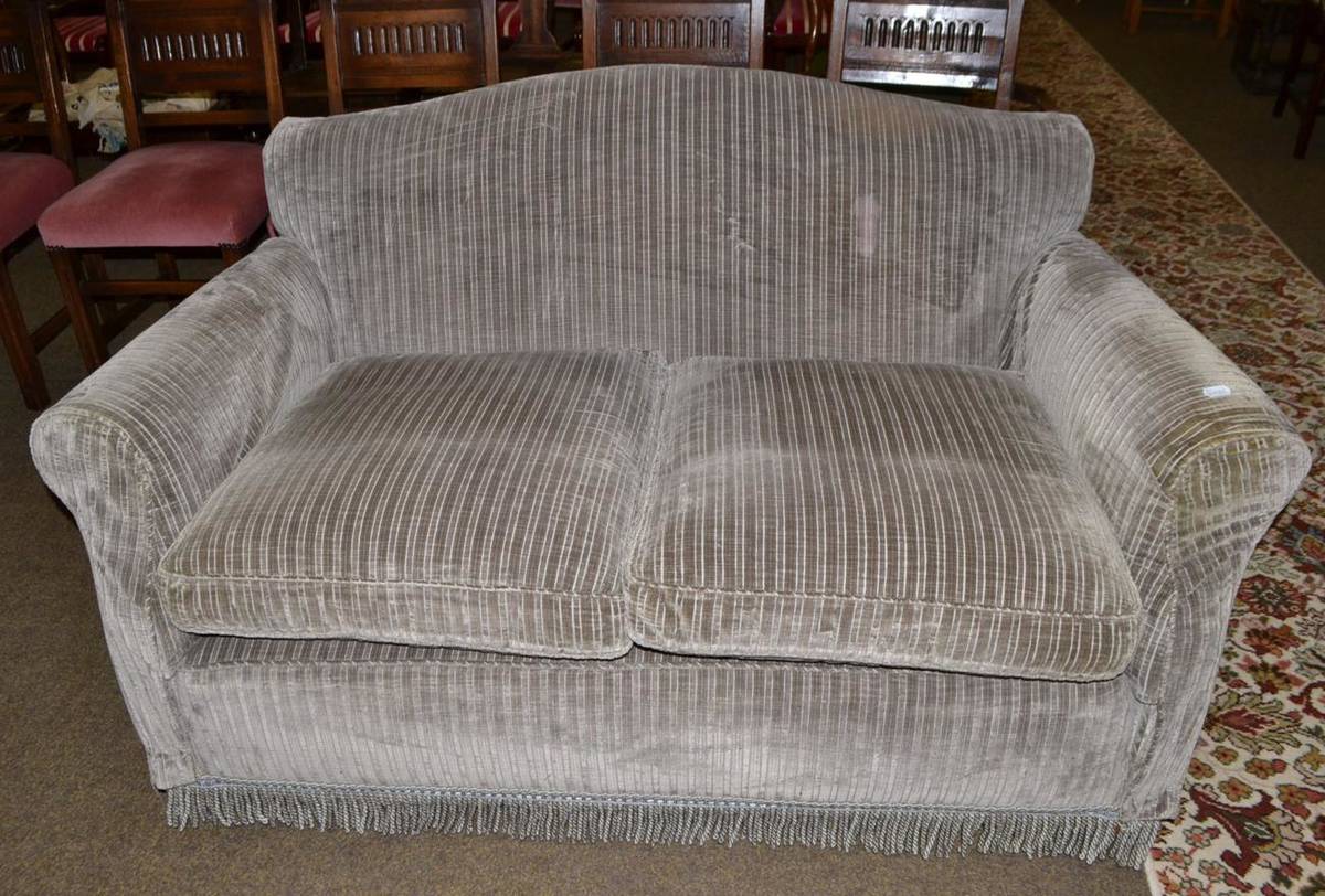 Lot 533 - Small grey Dralon sofa with cushions