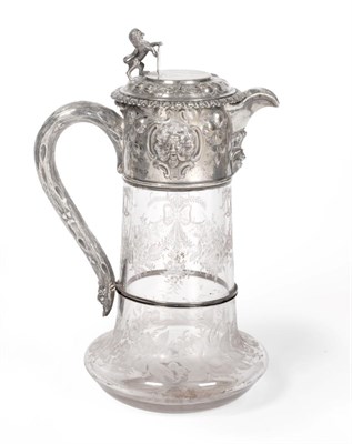 Lot 499 - A Victorian Silver Mounted Glass Claret Jug, Richards & Brown, London 1867, the mount chased...