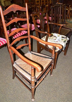 Lot 537 - Pair of Victorian mahogany balloon back armchairs, two country dining chairs with plank seats,...